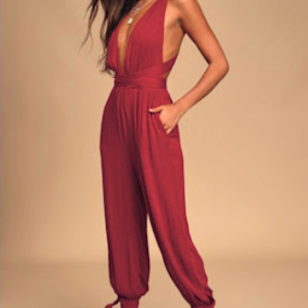 Berry Red Halter Jumpsuit